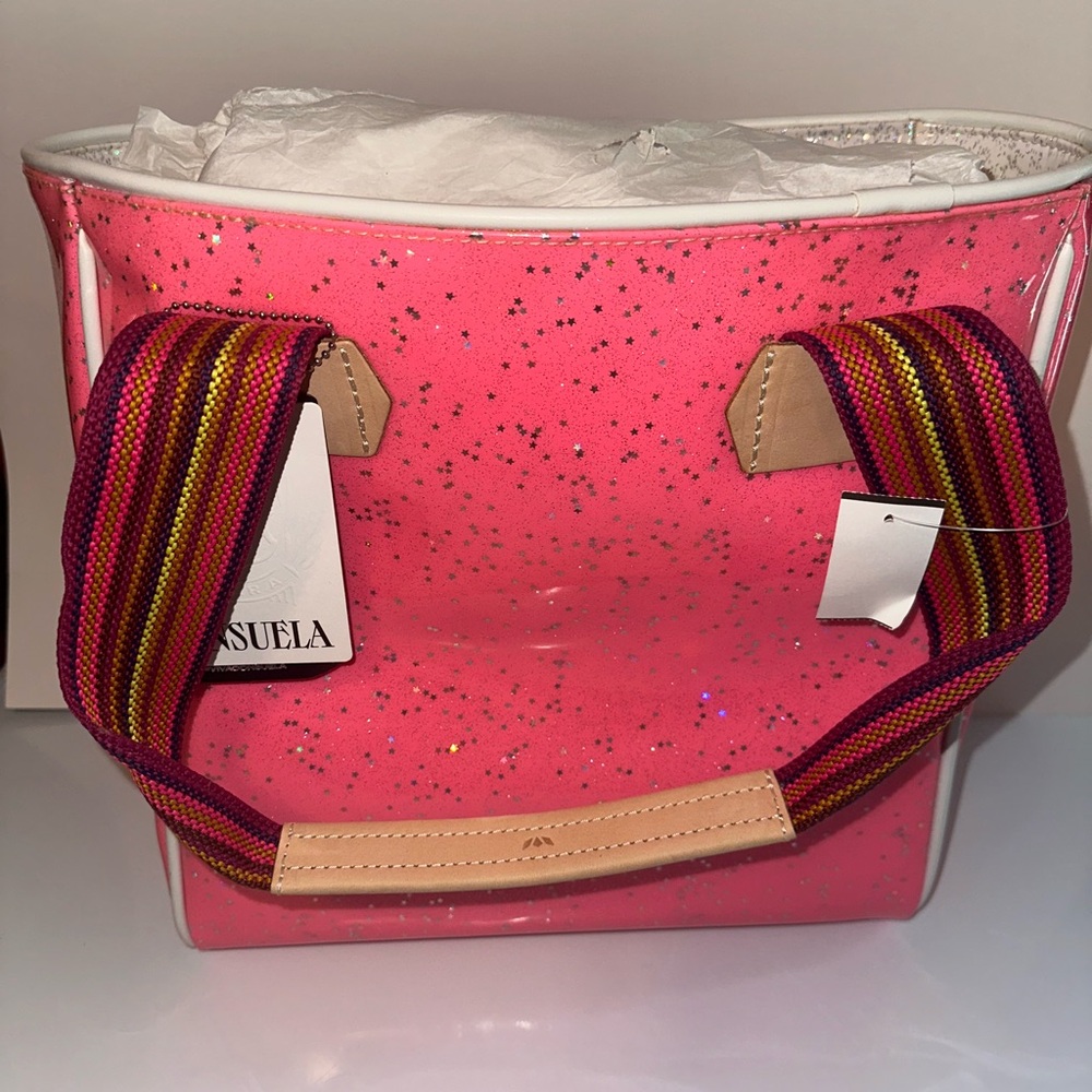 Consuela Pink Sparkle Tote with Multicolor Straps